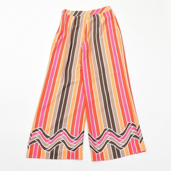 Trina Turk Silky Pink & Brown Striped Wide Leg Resort Pants - Picture 1 of 8